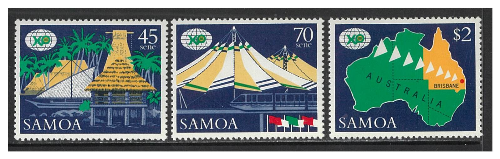 Samoa 1988 World Fair Brisbane Stamp Expo Set of 3 Stamps SG779/81 MUH