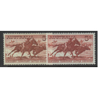 Australia 1961-64 Stockman 5/- Cream & White Papers 2 Stamps SG327/a MUH #AUBK