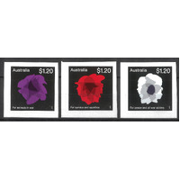 Australia 2023 Poppies of Remembrance Set of 3 Self-adhesive Stamps ex booklet MUH
