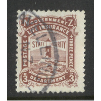 New Zealand Government Life 1931 3d Stamp Brown p14 SG L35 Fine Used 22-13