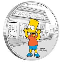 2019 The Simpsons Bart - Tuvalu $1 Coloured 1oz Silver Proof Perth Mint Coin