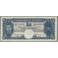 Commonwealth of Australia 1952 £5 Banknote Coombs/Wilson VF/gVF #a3