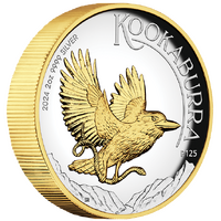 Australia 2024 Kookaburra $2 2oz Fine Silver Proof High Relief Gilded Coin