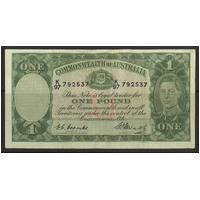 Commonwealth of Australia 1949 £1 Banknote Coombs/Watt First Prefix K97 R31F aVF #P66
