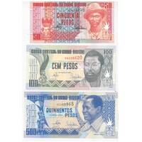 Guinea-Bissau 1990 50, 100, 500 Pesos Set of 3 Banknotes P10 to P12 Unc