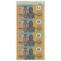 Australia 1988 $10 Aboriginal Polymer Banknote in Uncut Sheet of 4 Johnston/Fraser UNC