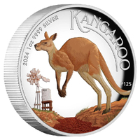 Australian Kangaroo 2024 1oz Silver Proof High Relief Coloured $1 Coin