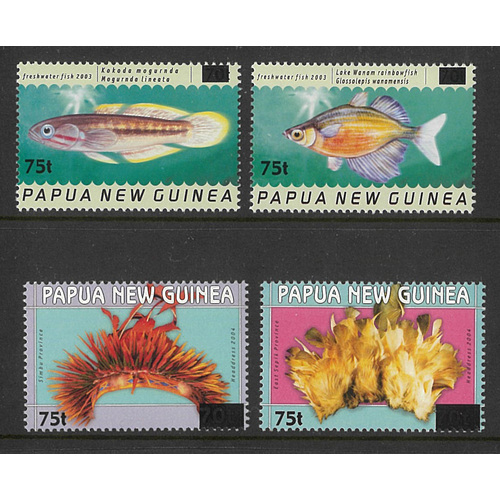 Papua New Guinea 2005 Surcharges/Fish Set of 4 Stamps MUH SG1056/59