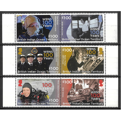 B.I.O.T. 2017 Women's Royal Naval Service Centenary Set/6 Stamps SG526/31 MUH