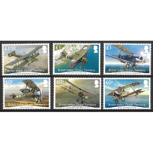 B.I.O.T. 2017 First World War Aircraft in British Service Set/6 Stamps SG509/14 MUH