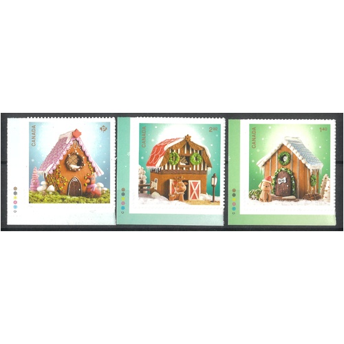 Canada 2024 Christmas Gingerbread House Set of 3 Self-adhesive Stamps MUH