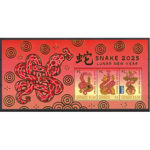 Christmas Island 2025 Year of The Snake Mini Sheet MUH