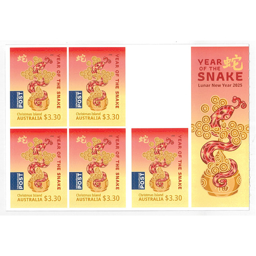 Christmas Island 2025 Year of The Snake Self-adhesive Booklet/5 Stamps MUH