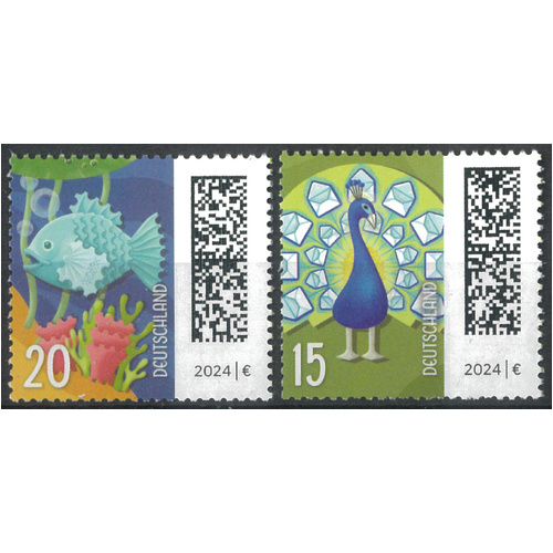 Germany 2024 Fish & Peacock 2 Coil Definitive Stamps MUH