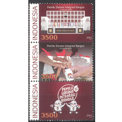 Indonesia 2023 Elections Strip of 3 Stamps MUH