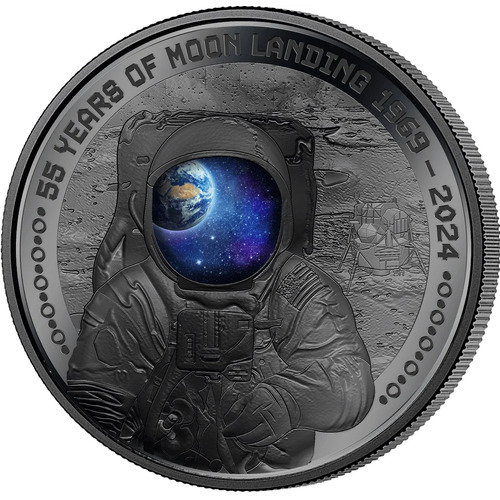 Barbados 2024 $5 First Man on the Moon Landing 1oz Silver Black Proof Coin