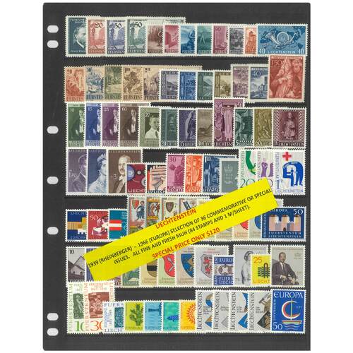 Liechtenstein 1939-66 Selection of 36 Commemorative Issues 84 Stamps & 1 Mini Sheet MUH #477