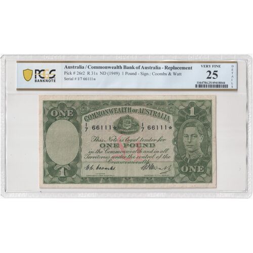 Australia 1949 1 Pound  Coombs/Watt STAR PREFIX Banknote PCGS 25