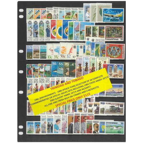 Trinidad & Tobago 1981-86 Selection of 28 Commemorative Sets 96 Stamps & 6 Mini Sheets MUH #272