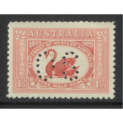 Australia 1929 WA Anniversary Swan 1½d Stamp Perf OS SG O120 MUH #AUBK