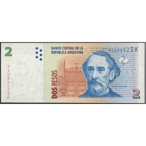 Argentina 2002 Two Pesos Banknote P352 K Series Unc