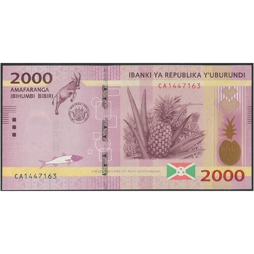 Burundi 2015 Two Thousand Francs Banknote P52 Unc