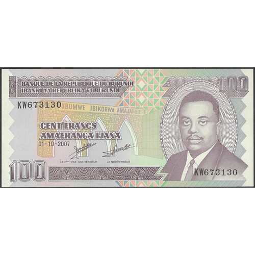 Burundi 2007 One Hundred Francs Banknote P37f Unc