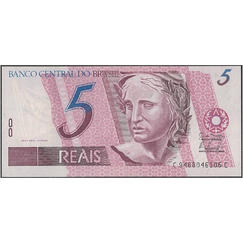 Brasil 1977- Five Reais Banknote P244Aj Unc