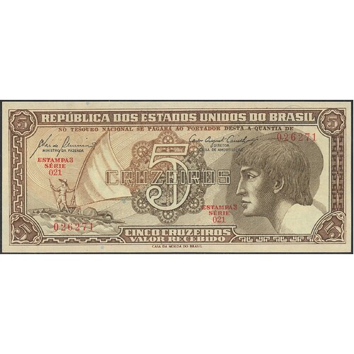 Brasil 1961-62 Five Cruzeiros Banknote P166a Unc