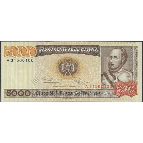 Bolivia 1984 Five Thousand Pesos B. Banknote P168 Unc