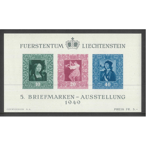 Liechtenstein 1949 Philatelic Exhibition Imperf Mini Sheet Scott 238 MUH 27-13