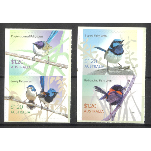 Australia 2023 Fairy-wrens Set of 4 Self-adhesive Stamps ex booklet MUH