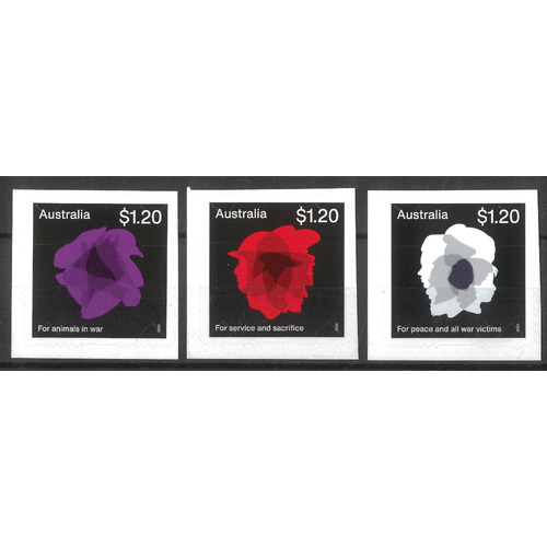 Australia 2023 Poppies of Remembrance Set of 3 Self-adhesive Stamps ex booklet MUH