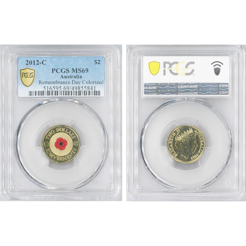 Australia 2012 $2 C Mintmark Remembrance Day Red Poppy PCGS MS69