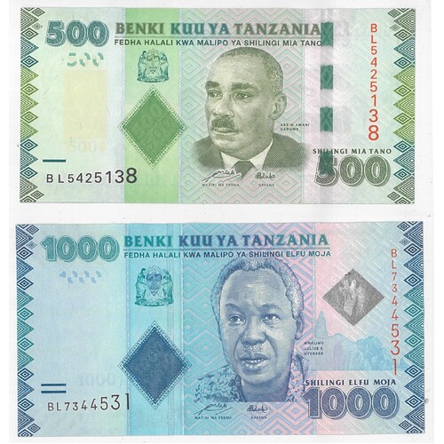 Tanzania 2010 Pair of 500 & 1000 Shillings Banknotes P40 & P41a Unc