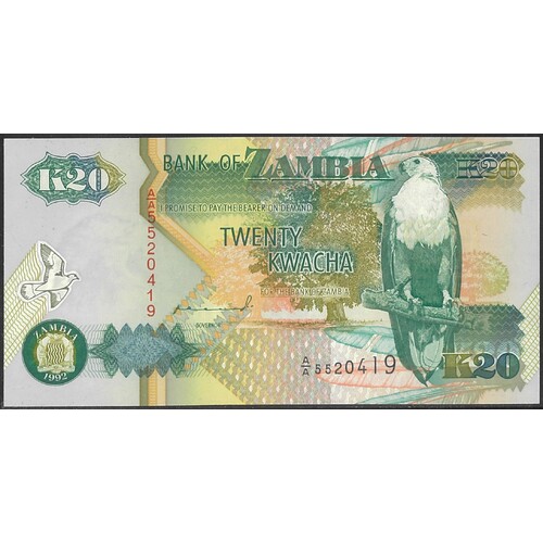 Zambia 1992 Twenty Kwacha Banknote P36a Unc