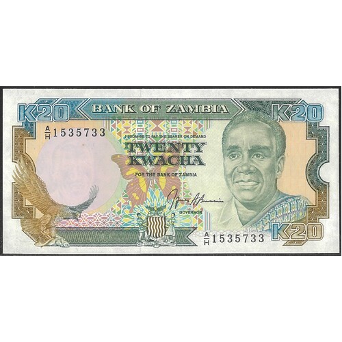 Zambia 1989-91 Twenty Kwacha Banknote P32b Unc