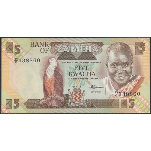 Zambia 1980-88 Five Kwacha Banknote P25d Unc