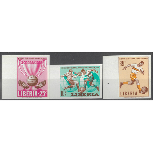 Liberia 1966 World Cup Imperf Set of 3 Stamps Scott 444/46 MUH 36-18