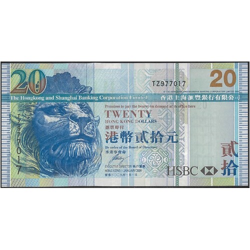 Hong Kong 2009 HKSBC Twenty Dollars Banknote P207f Unc