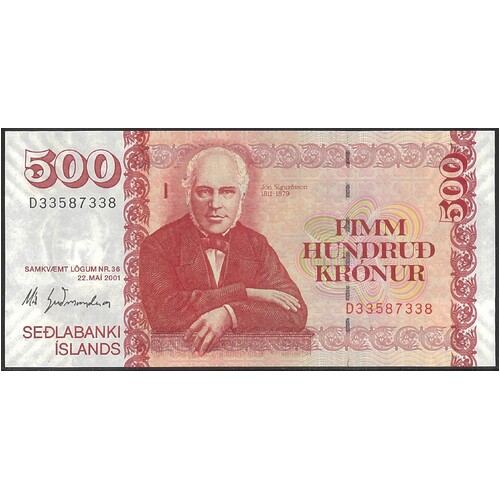 Iceland 2001 Five Hundred Kronur Banknote P58 Unc