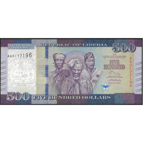 Liberia 2016 Five Hundred Dollars Banknote P36a Unc