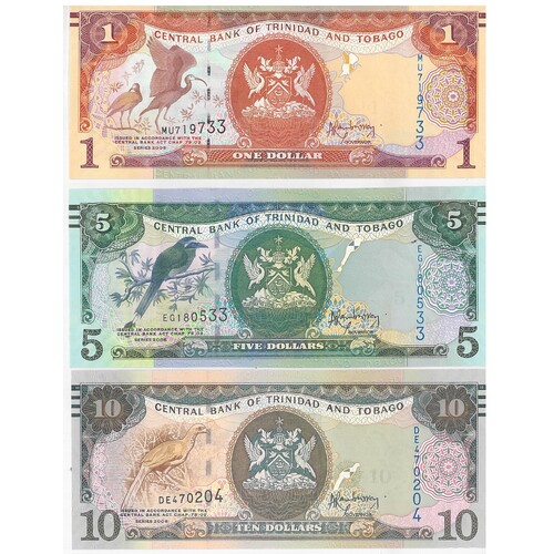 Trinidad & Tobago 2006 $1, $5, $10 Set of 3 Banknotes P46-48 Unc