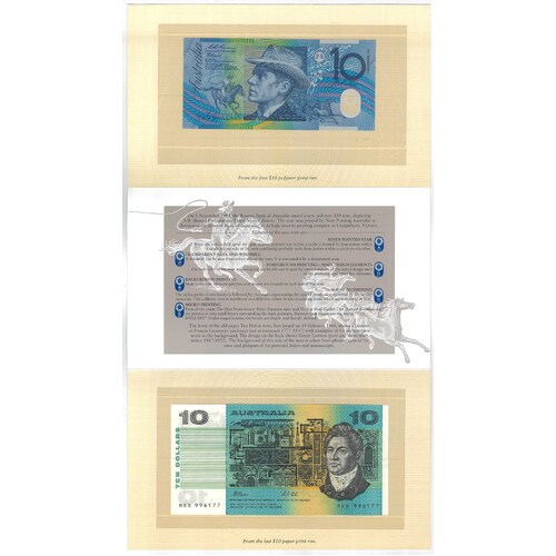 Australia 1993 First Polymer & Last Paper $10 Banknotes UNC in folder