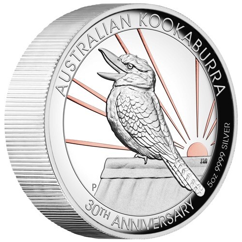 Australia 2020 30th Anniversary Australian Kookaburra 5oz Silver Proof High Relief Gilded Coin