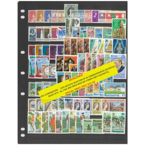 Monserrat 1937-79 Selection of 26 Commemorative Sets 84 Stamps & 4 Mini Sheets MUH #473