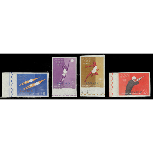 San Marino 1960 Olympic Airmail Set/4 Stamps Imperf & Ovpt "SAGG10" Scott C111/14 MUH 36-17