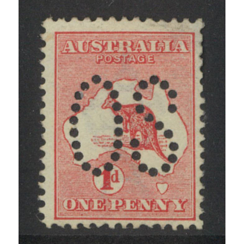 Australia Kangaroo 1st WMK 1d Red Die I Stamp Perf Large OS SG O2 MLH #AU52