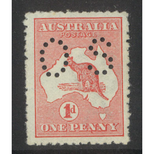 Australia Kangaroo 1st WMK 1d Red Die I Stamp Perf OS SG O17 MLH #AU52