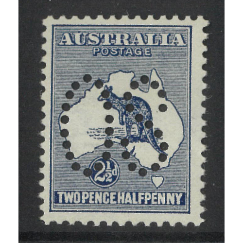 Australia Kangaroo 1st WMK 2½d Stamp Indigo Perf Large OS SG O4/BW9Bba MLH #AU52